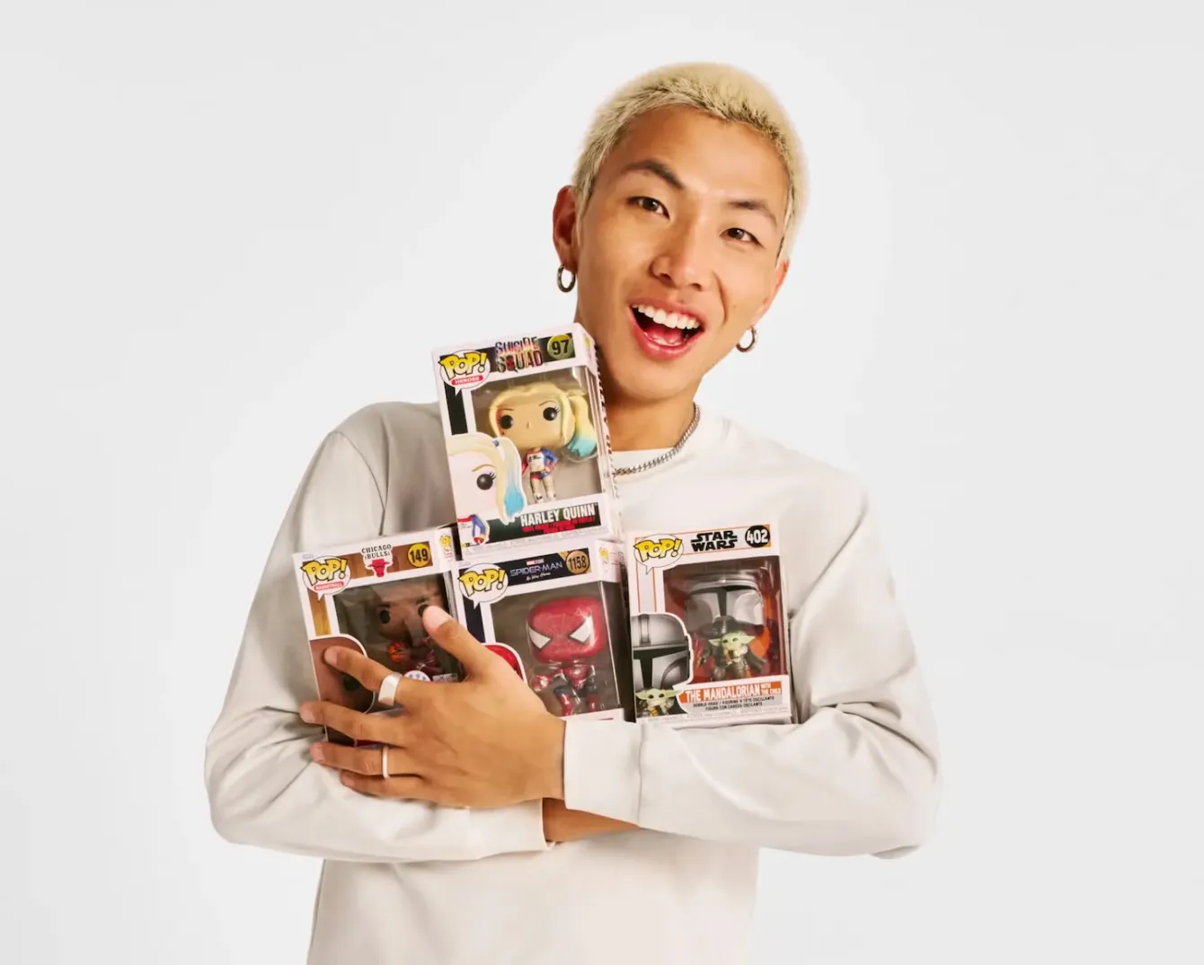 seller holding funko pops