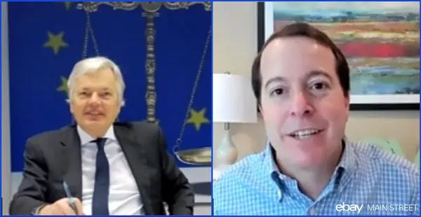 eBay CEO Jamie Iannone and European Commissioner for Justice Didier Reynders on video chat